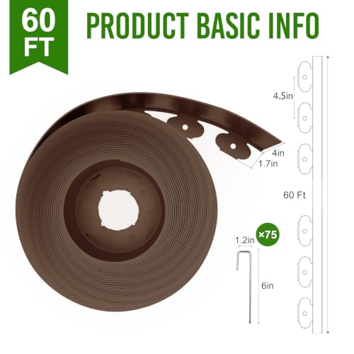 Landscape Edging 4 Inch Tall 40FT with 50Pcs Metal Spikes (Brown / 40FT)