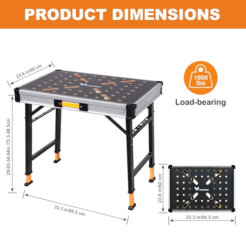 Portable Workbench 1000Lbs Capacity 2026 Upgraded Adjustable 5 Level Height Heavy Duty Folding Work Table with 2 Quick Clamps (Adjustable Height)