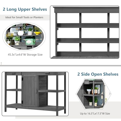 66" Large Outdoor Farmhouse Wooden Potting Bench Table (53.74 inch Length / Gray)
