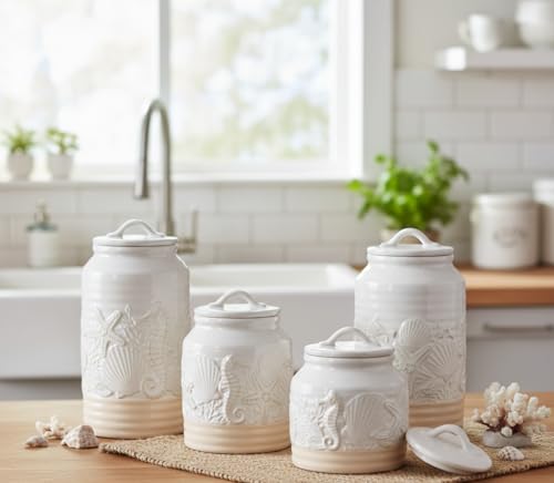 Youngs 61702 Coastal Canister (White, Cream)