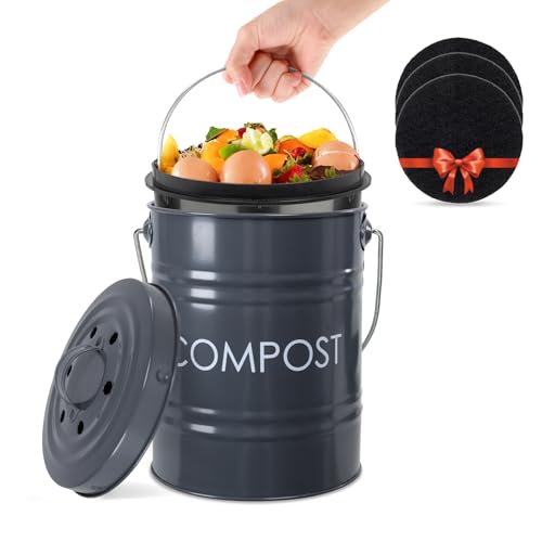 Compost Bin Kitchen Countertop Composter with lid (Gray)