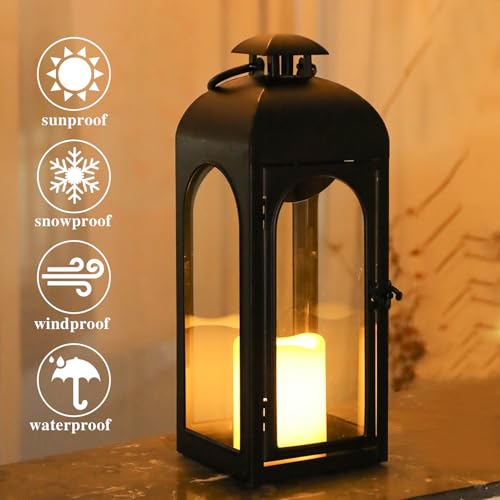 Decorative Outdoor Lantern Candle (Black Lantern Remote Control / 16 Inch)