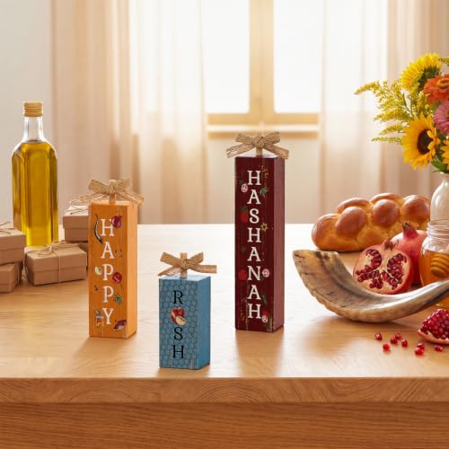 Smile Rosh Hashanah Wooden Vertical Block Decorfor Jewish New Year Home Kitchen (Letter Hashanah)