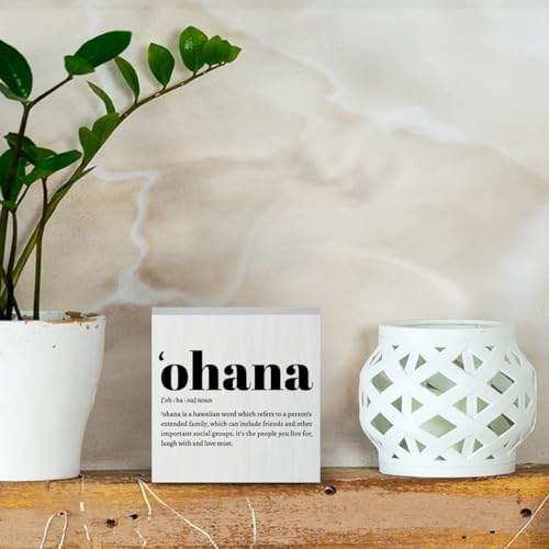 Ohana Definition Hawaii Rustic Home Office Decor Wooden Box Sign (White 1237 / Wooden box（5.1 x 5.1 inches）)