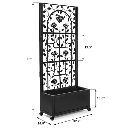 Black Metal Trellis Planter with Wheels