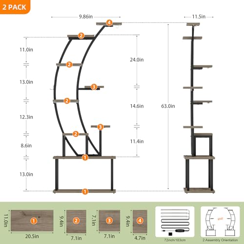 2 Pack Plant Stand Indoor with Grow Lights