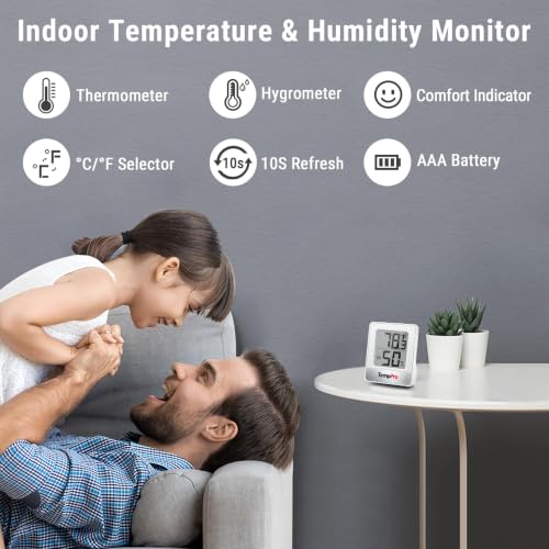 TempAir Digital Hygrometer Indoor Thermometer (White Indoor Thermometer)