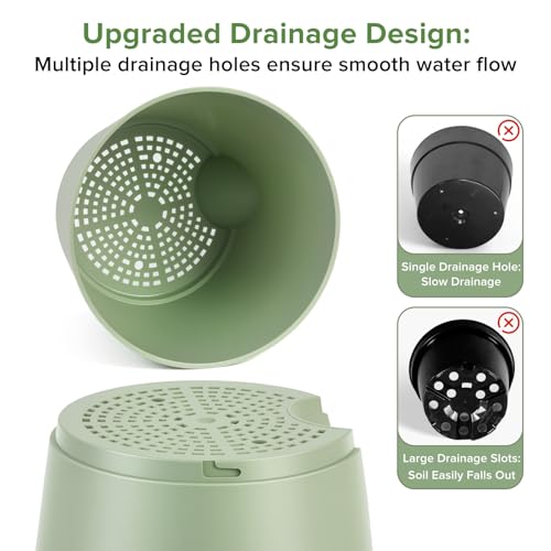 2026 Upgraded Self Watering Plant Pots with Drainage Hole (7-green-upgraded / 7+6.5+6+5.5+5+4 inch)