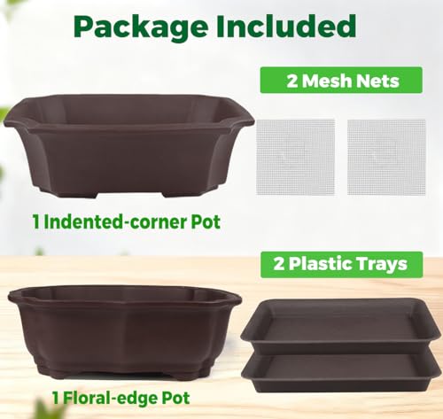 2 Pack 8" Unglazed Ceramic Bonsai Tree Pot Training Planter with Drainage Wiring Hole (2Pcs 8" Rectangle)