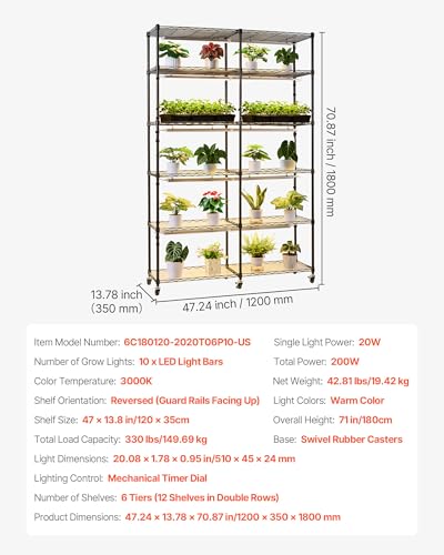 Plant Shelf with Grow Light (With Mechanical Timer / 6-Tier)