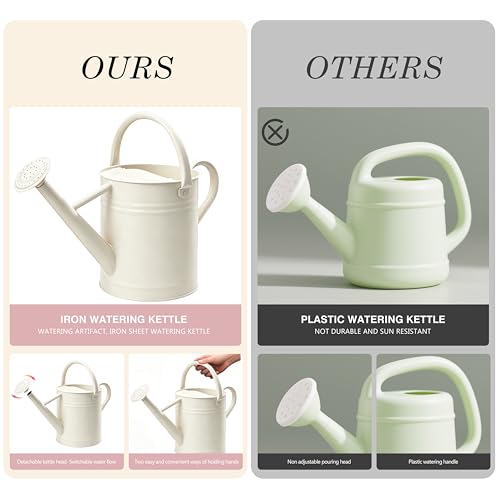 Metal Watering Can for Outdoor Plants (Cream White)