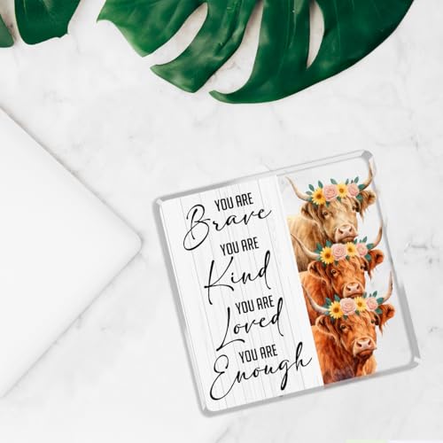 Highland Cow Gifts You are Brave Kind Loved Enough Positive Inspirational Highland Cow Acrylic Sign Gifts for Friends Inspirational Decorations Gift 4x4 Inch (Brave)