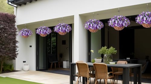 Artificial Flowers with Hanging Planter for Outdoors (Cpurple)