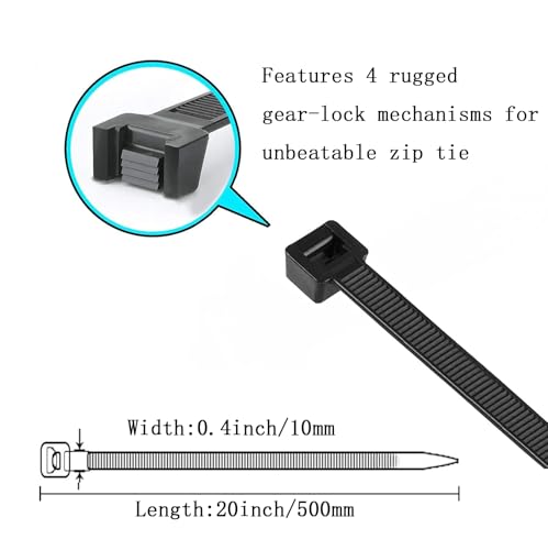 Zip Ties 20 Inch 50 Pcs Extra Long Cable Ties Heavy Duty (Black / Black Zip Ties 20 Inch)