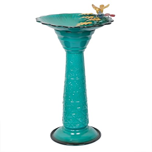 ORS112GN Vintage Metal Pedestal Birdbath with Stand (Green)