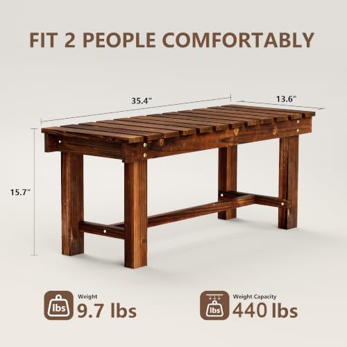 35.5" Outdoor Garden Bench (Carbonized Brown / 35.5 IN)