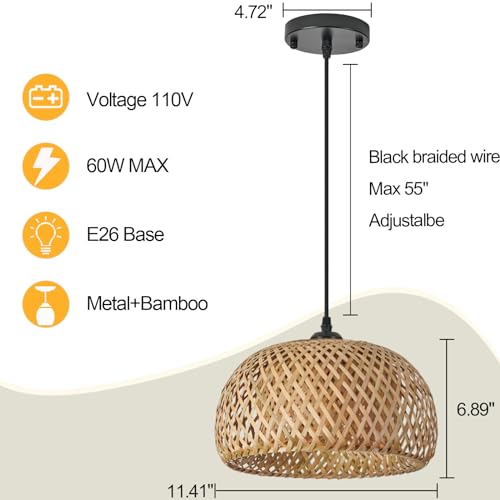 Bamboo Pendant Light (2 pack-Round Shape)