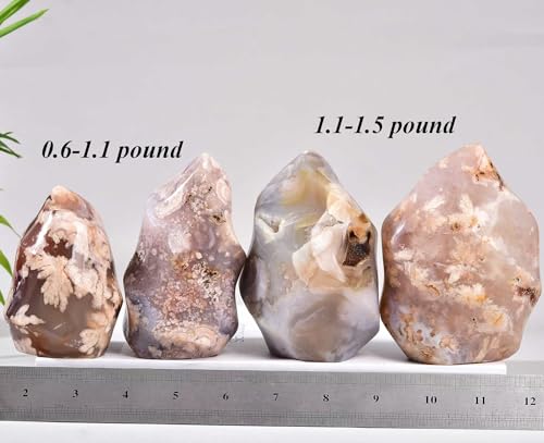 1.5 2.2LBS Cherry Blossom Agate Flame Shaped Stone Tower Flower Natural Healing Crystal Quartz Obelisk with Reiki Energy for Home Office Decoration (Cherry Blossom Agate / 1.5-2.2 Pound)