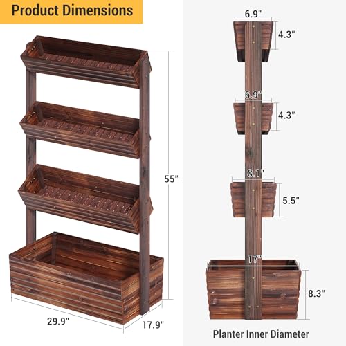 Wood Vertical garden planter herb Raised garden bed indoor kit standing (Carbonized / 4-Tier)