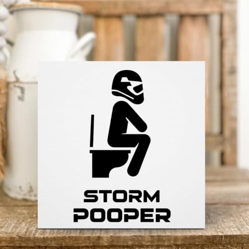 Funny Bathroom Decor Storm Pooper Stormtrooper Wooden Box Sign 5 x 5 Inches (White 1617 / Wooden box（5.1 x 5.1 inches）)