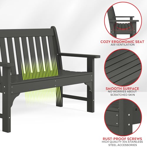 Garden Bench Farmhouse Park Front Porch for Entryway Bench Outdoor Seating Low Bench Patio Bench Outside (Grey / 51IN)