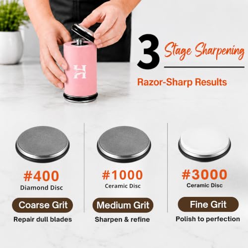 Rolling Knife Sharpener Kit with Diamond & Ceramic Disc (Pink)