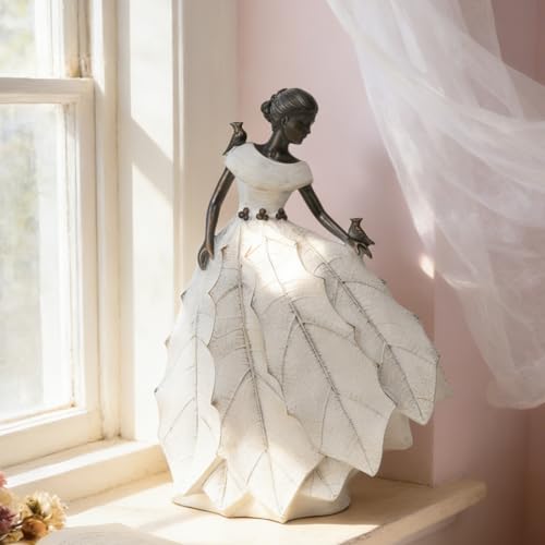 Fairy Garden Statue Maiden Home Decoration 14.5 Inch Table Decor (White-14.5 Inch)