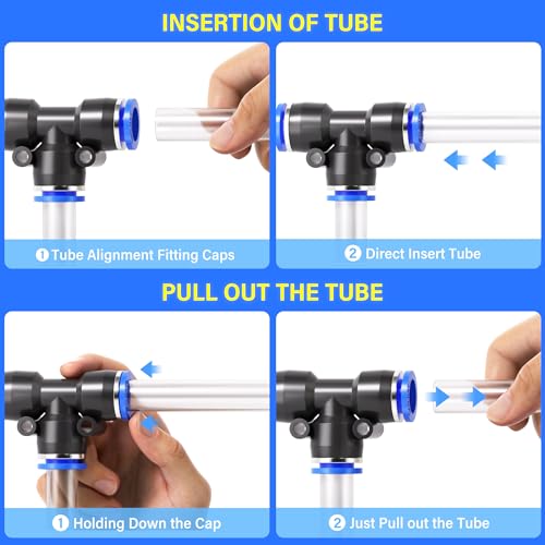 TAILONZ 1 4" Push to Connect Fitting Splitters+Elbows+Tees+Straight 8Pcs
