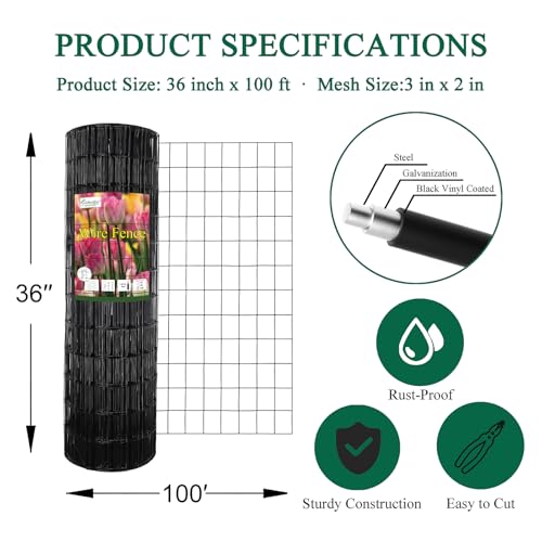 Black PVC Coated Welded Wire Fence 36" x 100' Roll (Black / 2''x3'' 16GA 36''x100')