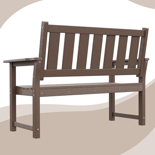 50" HDPE Weatherproof Outdoor Bench Patio Seating (Mocha Brown / 2-Person)