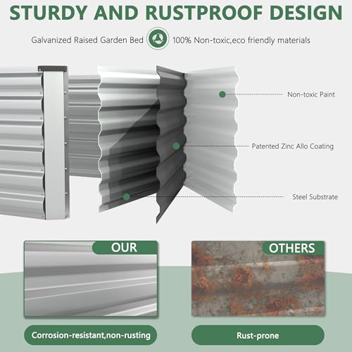8x4x3ft Raised Garden Bed Outdoor (Silver / 8x4x3 FT-2PC)