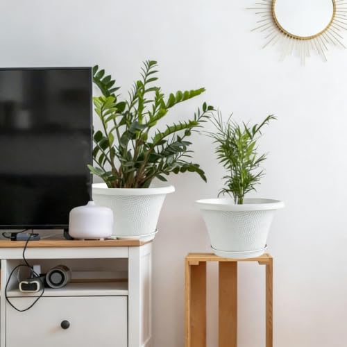 12 Inch Pots for Plants (Diamond Pattern-white / 12 inch-4 Pack)