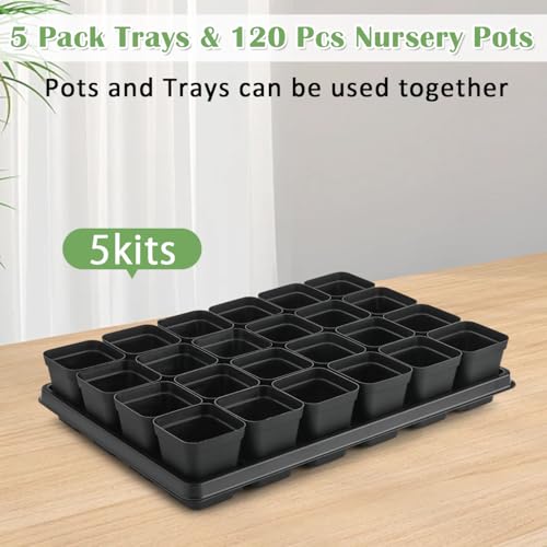 5 Pack 24 Cell Nursery Pots Trays with 2.8 inch (Black / Pots 120 Pcs with 5 Pack Trays)