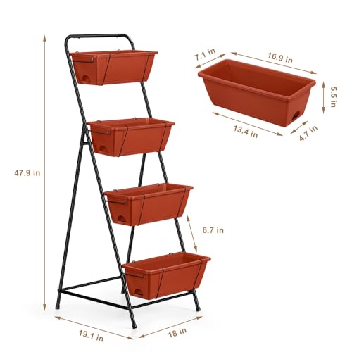 4 Tier Vertical Raised Garden Bed Planters for Outdoor Plants Herb Garden Planter with Drainage Holes Standing Garden Planters for Herbs Flowers Vegetables Plants (Brick Red)