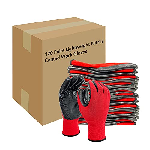 Nitrile Coated Work Gloves for Men & Women (Red 120 Pairs / Medium)