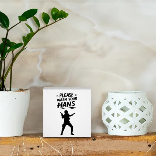 Bathroom Decor Wash Your Hans Funny Wooden Box Sign 5 x 5 Inches (White 1615 / Wooden box（5.1 x 5.1 inches）)