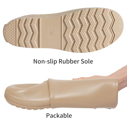 Women's Packable Tall Rain Boots Ultra Lightweight Garden Boots (8-8.5 / Khaki)