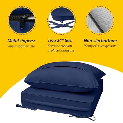 Outdoor Chair Cushions (Navy Blue / 19"x19"x3" / 19"x17")