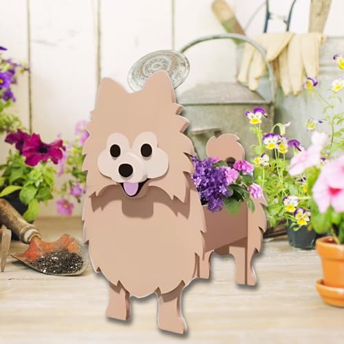 Brown Pomeranian Dog Planter Pots