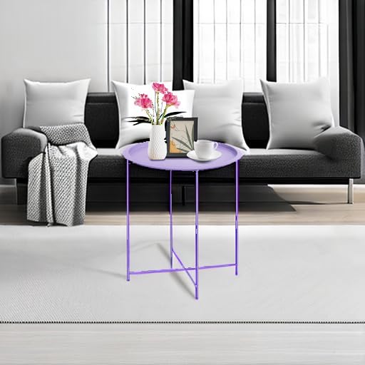 End Table Metal Side Table Purple Round Folding Tray Cyan Sofa Small Accent Fold