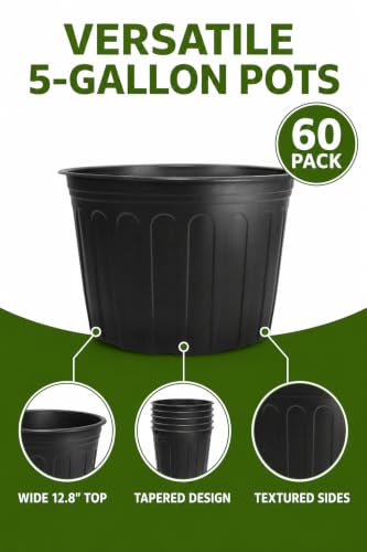 60 Pack 12.8 Inch 5 Gallon Large Plastic Plant Nursery Pots (60pcs 5 gallon)