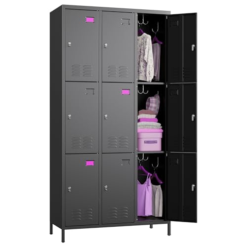 9 Doors Metal Storage Locker for Employees (Black / 9 Doors)