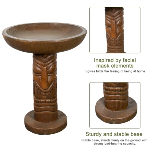 Tiki Bird Bath for Outdoor Garden (24.2" / Tiki Face)