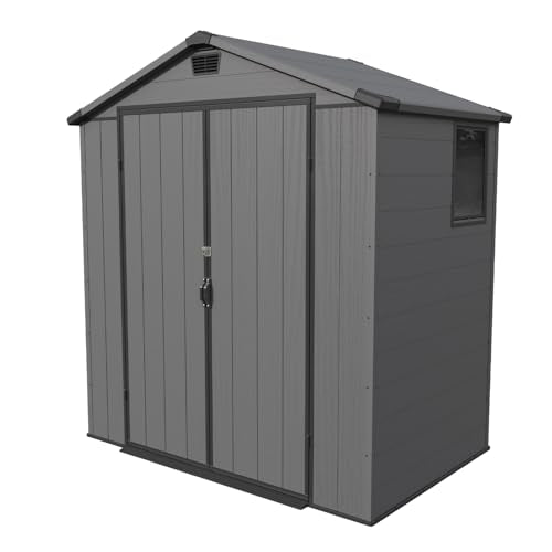 6X4 FT Plastic Outdoor Storage Shed with Floor (Dark Grey / 6x4)