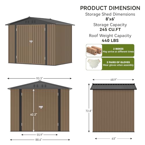 Shed Outdoor Storage Shed Metal (Brown / 8'*6')