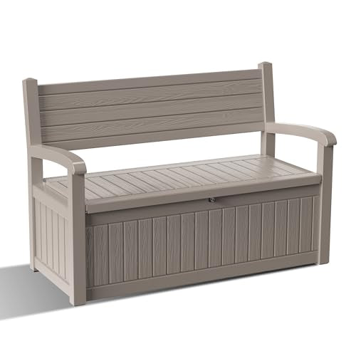 80 Gallon Outdoor Storage Bench Lockable Deck Box Outdoor Storage Box Waterproof for Patio (Grey Srtipe / 80 Gallon)