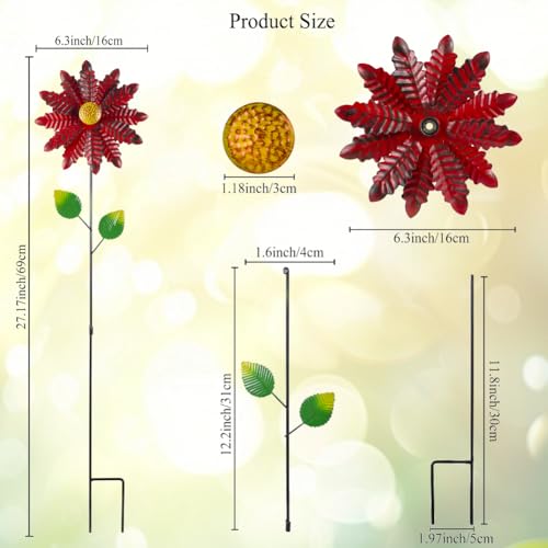 4 Packs Flowers Wind Spinners Outdoor (Flowers-vibrant)