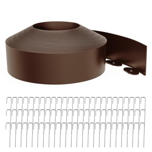 Landscape Edging 4 Inch Tall 60FT with 75Pcs Metal Spikes (Brown / 60FT)