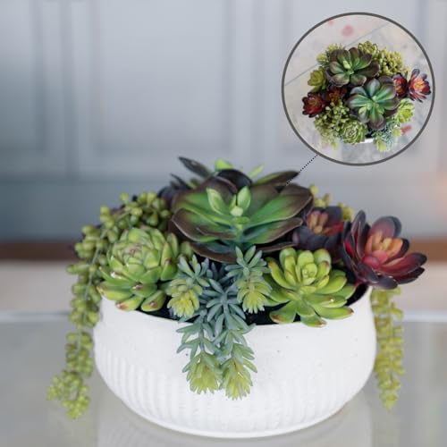 Round Faux Succulent Arrangement (12" Round White)