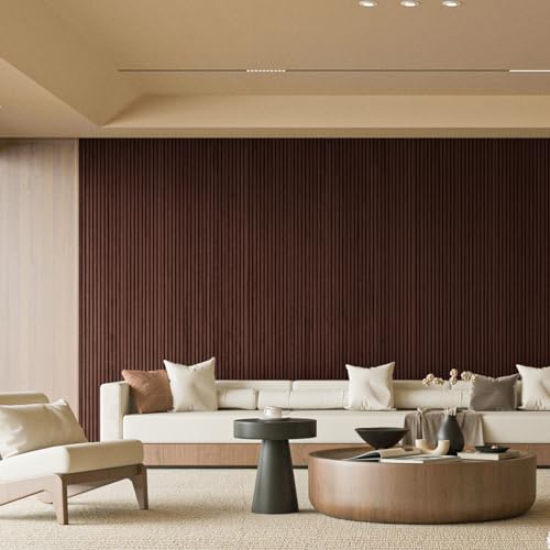 108 x 5.7 Inch Slat Wood Wall Paneling for Interior Decor (8Pcs-108 x 5.7 Inch / Slat Walnut)